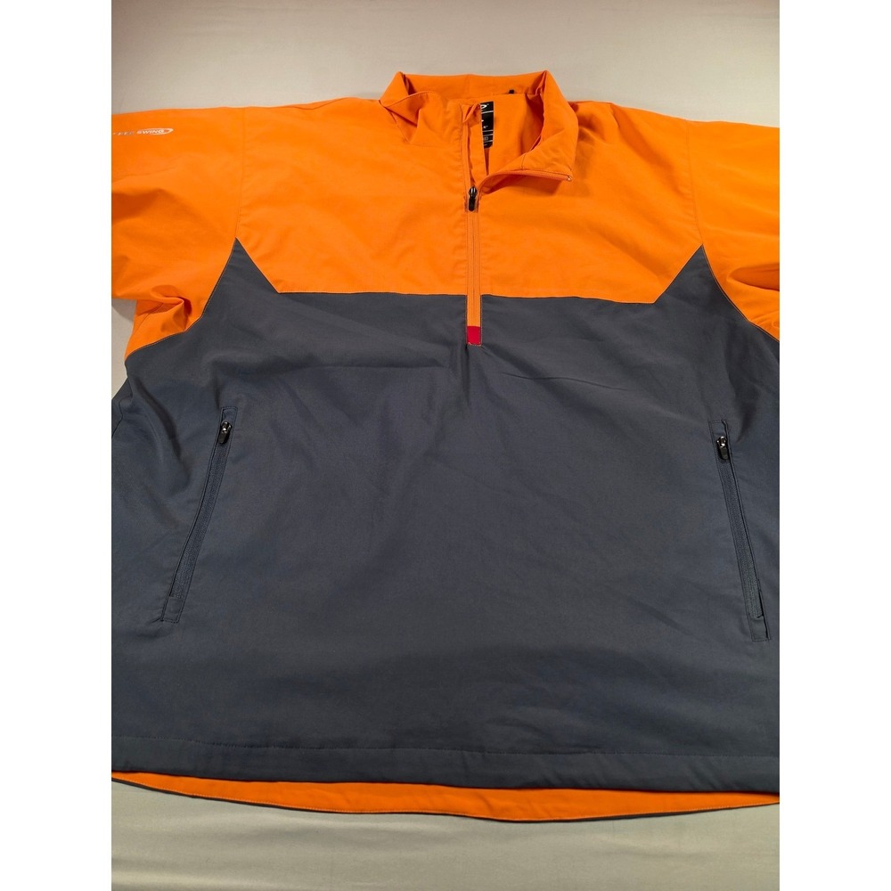 Page & Tuttle Free Swing Mens XL Orange Gray Golf Windshirt Short Sleeve 1/4 Zip
